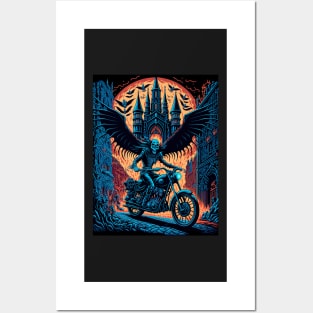 Skeleton Riding Motorbike - Orange Moon Posters and Art